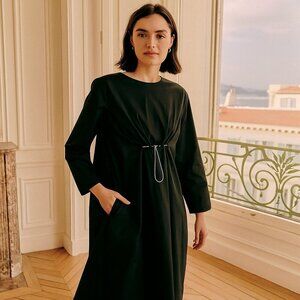 UCF Lagenlook Dress Cotton Silk Blend Minimalist Cocoon Style Black